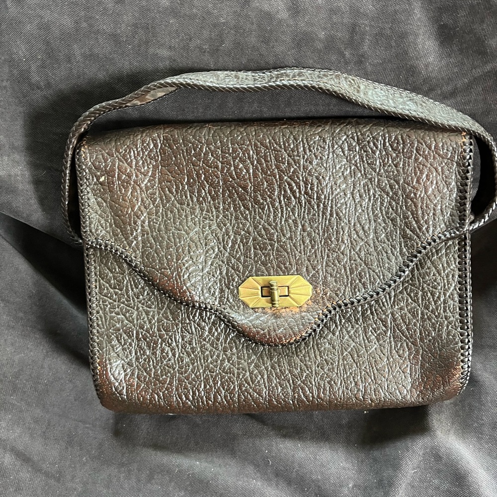 Vintage Brown Shoulder Bag with Gold Clasp